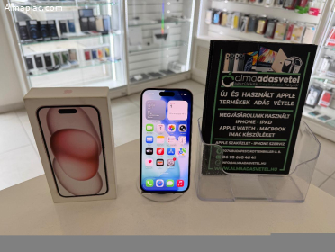 iPhone 15 128GB One Függő Újszerű/1 hónap gar./Akku 84%/p4906