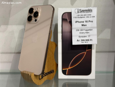 iPhone 16 Pro Max 256GB független arany titán akku 100% (77) iSzerelés