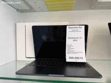 MacBook Air 13" 2024 M3 8GB/256SSD/akku 100%/jótállás 2027.06.13-ig